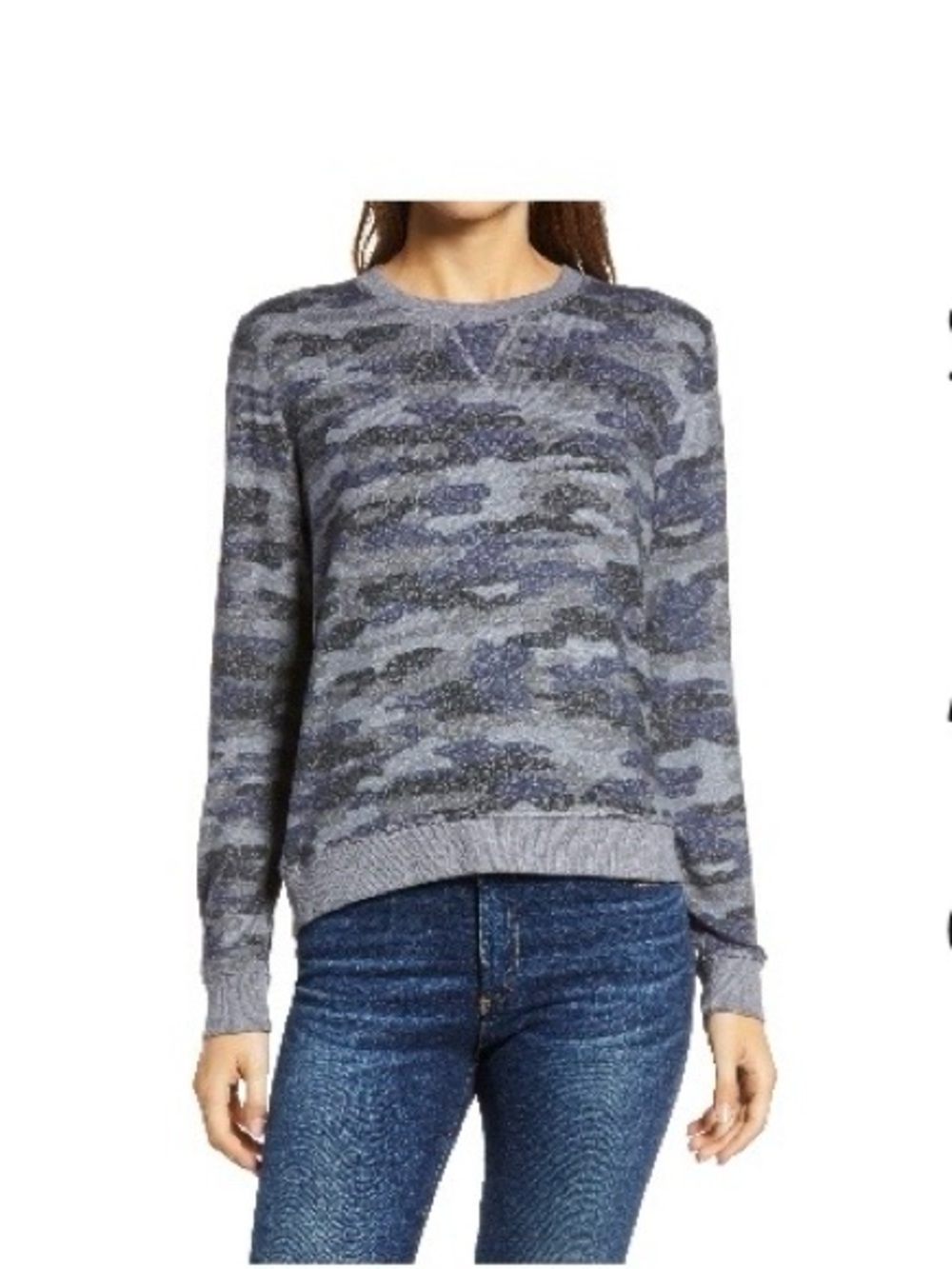 Lucky Brand Blue Gray Camo Crewneck Sweater